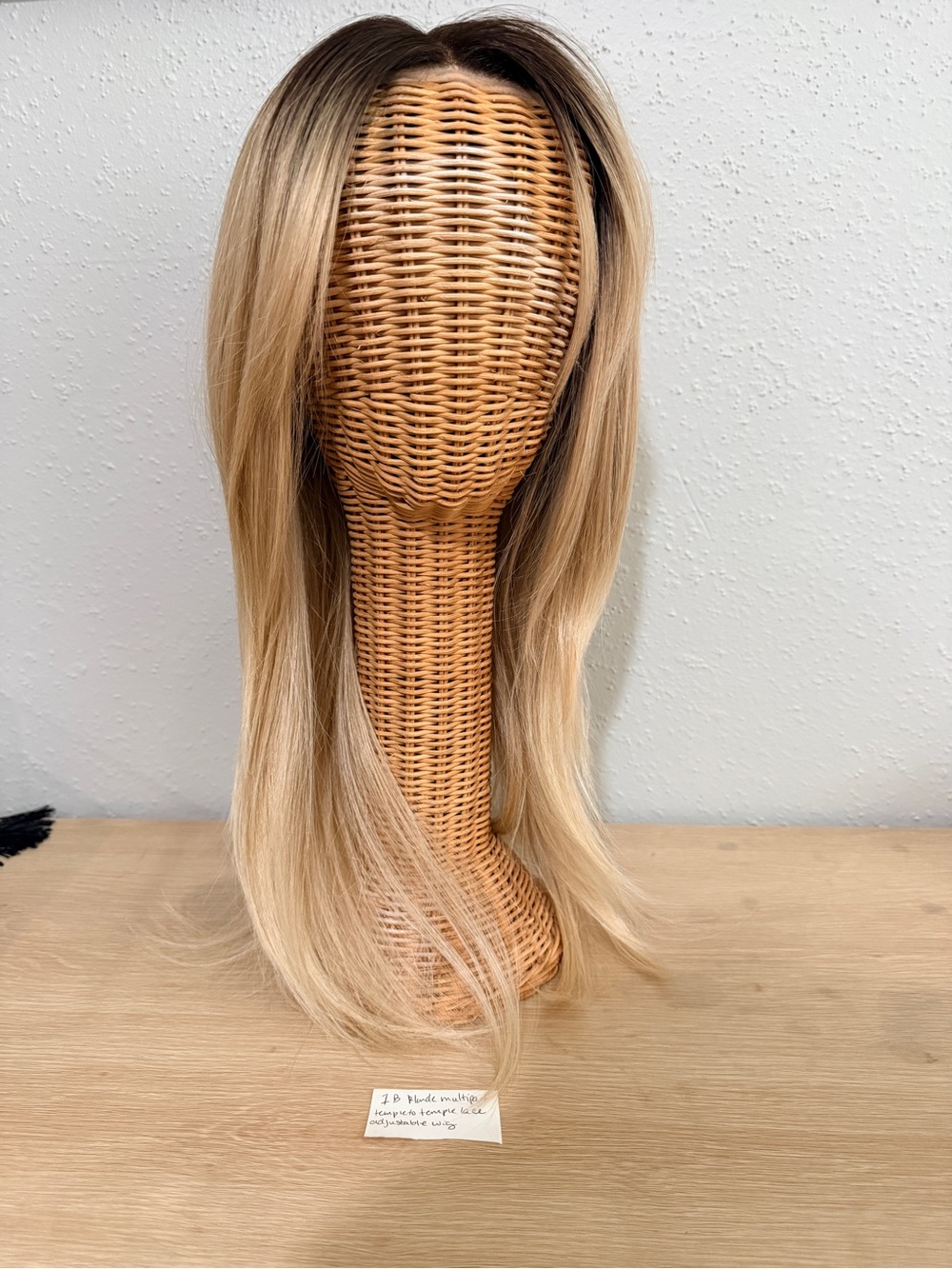 1B Blonde wig with roots, multi part Temple to Temple lace adjustable